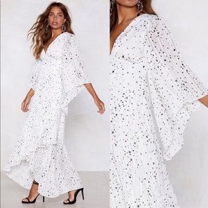 NWT Nasty Gal White and Black Star Print hi-low Maxi Dress White Size 2